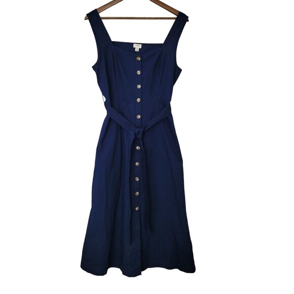 J.Crew Dresses & Skirts - J.Crew Button-Front Belted Midi Dress Womens Size 10 Navy NWT